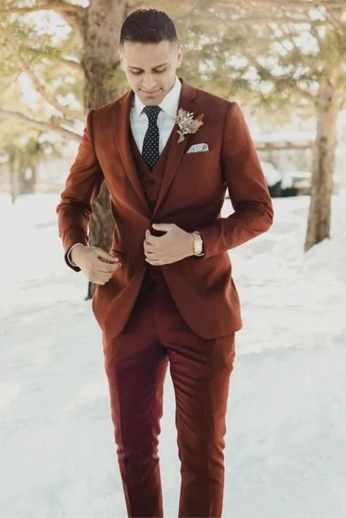 men rusting three piece wedding suit-Front