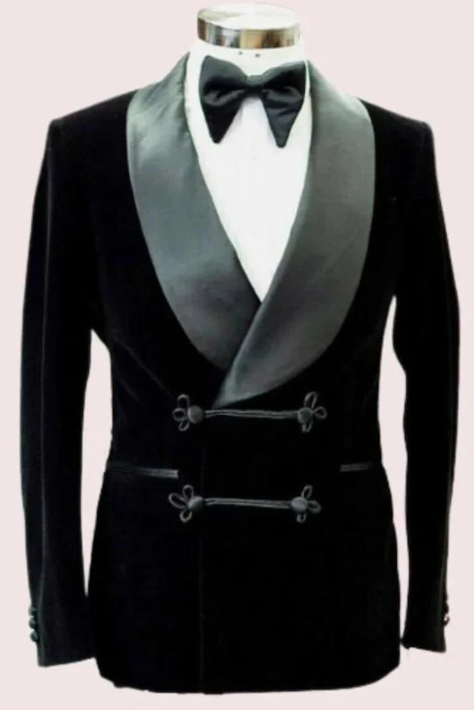 Black winter wear smoking jacket for men-Front