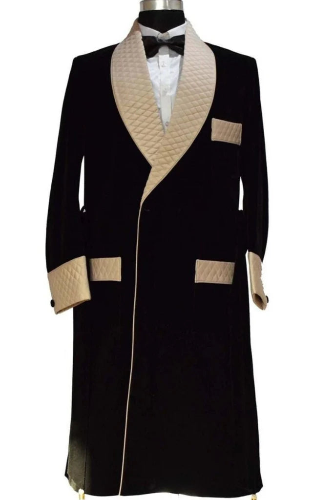 luxury black velvet smoking jacker for men-Front
