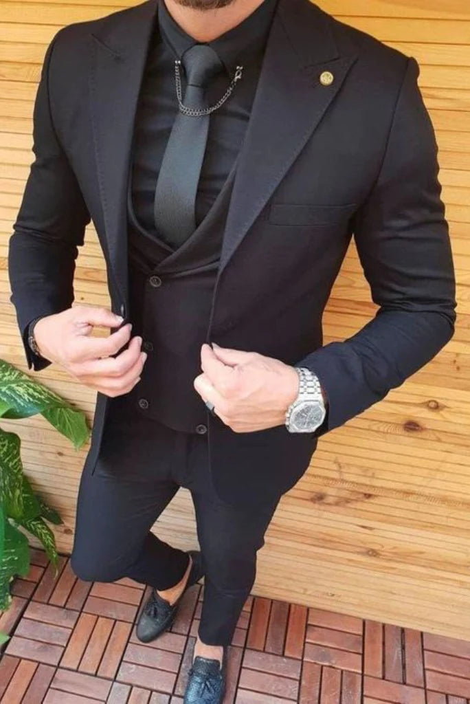 men black stylish wedding suit-Front