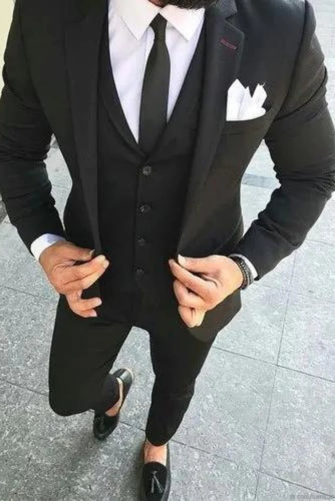 men black wedding wear three piece suit-Front