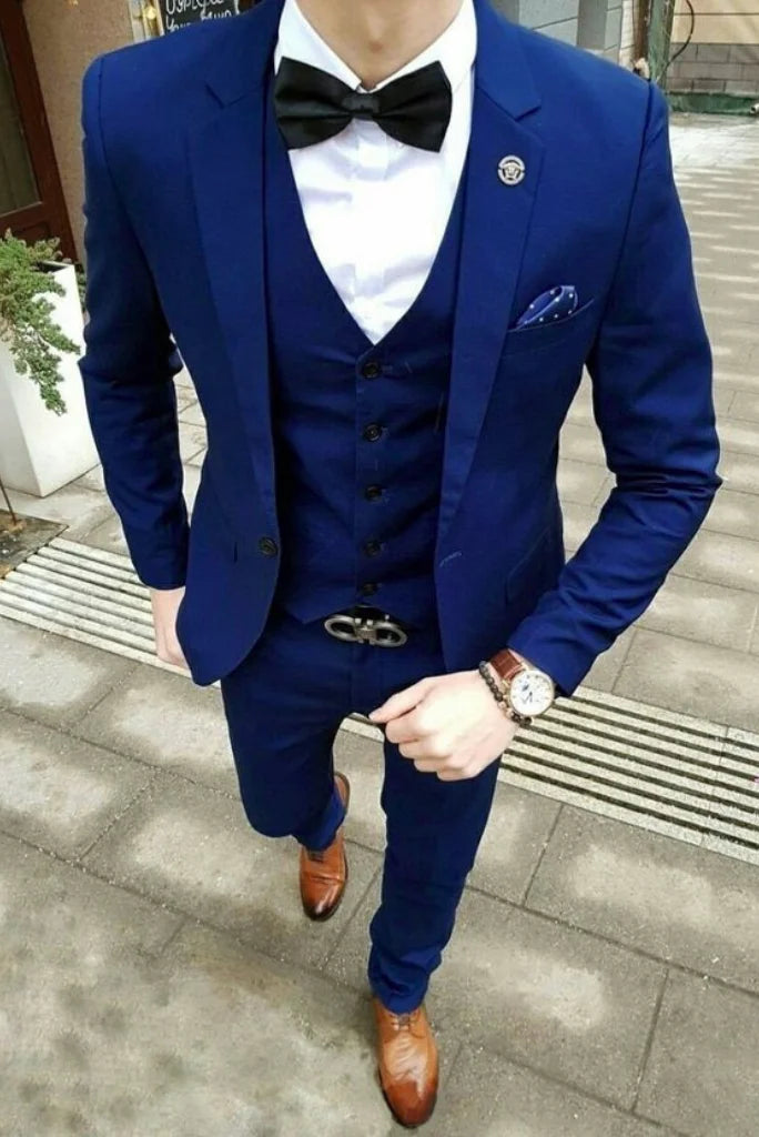 men party wear blue wedding luxury suit-Front