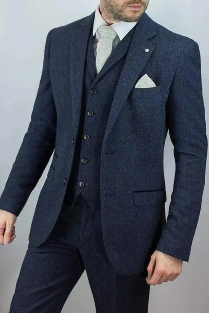 tweed three piece suit for men-Front
