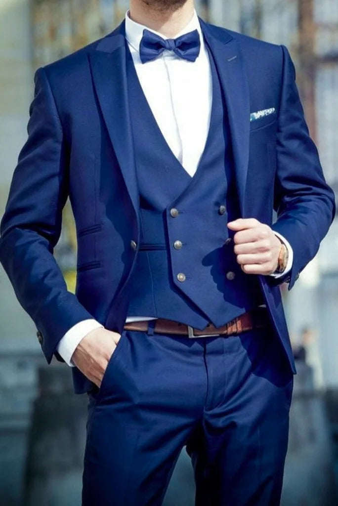 men royal blue wedding wear suit-Front