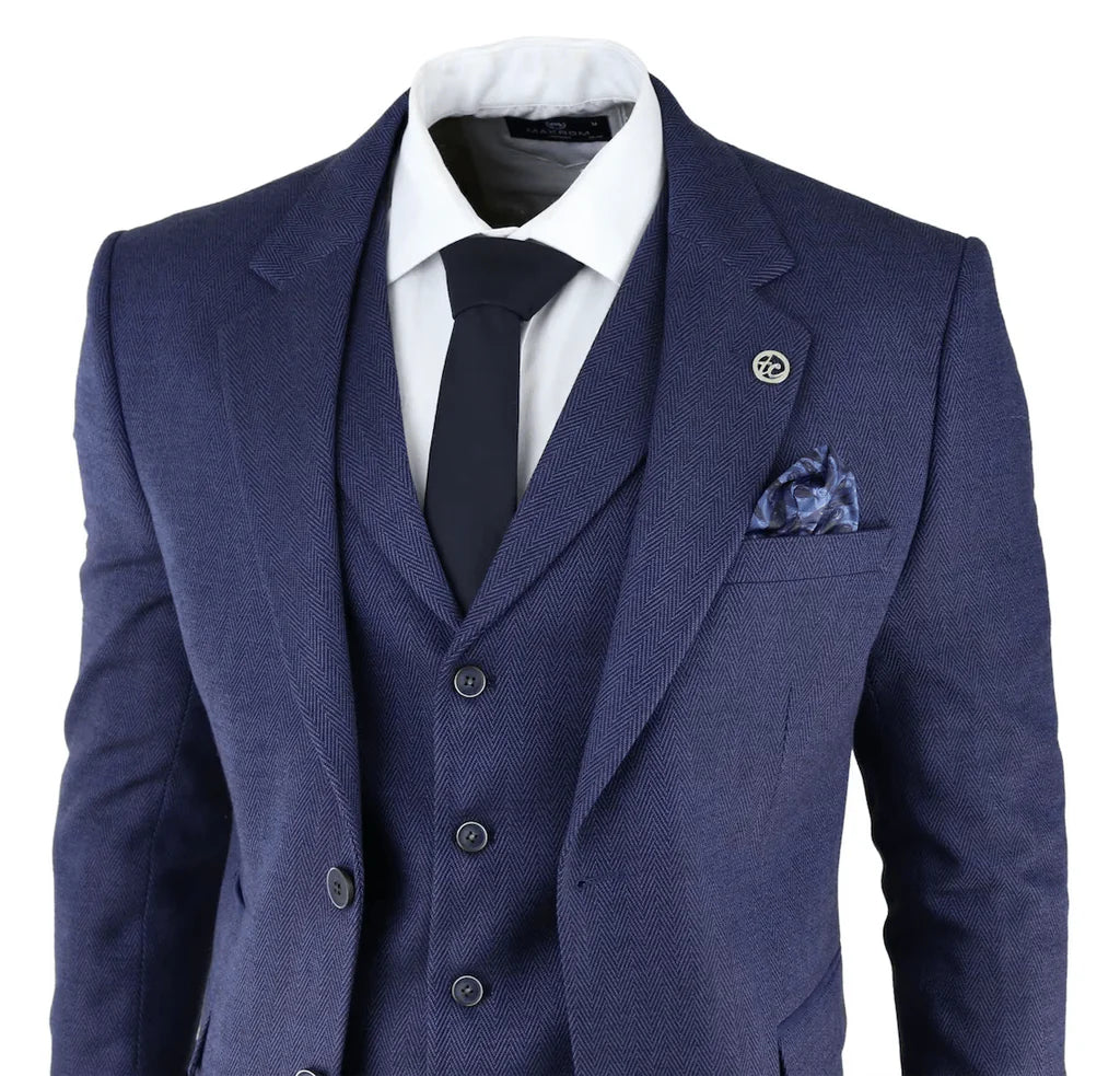 party wear blue tweed suit-Front