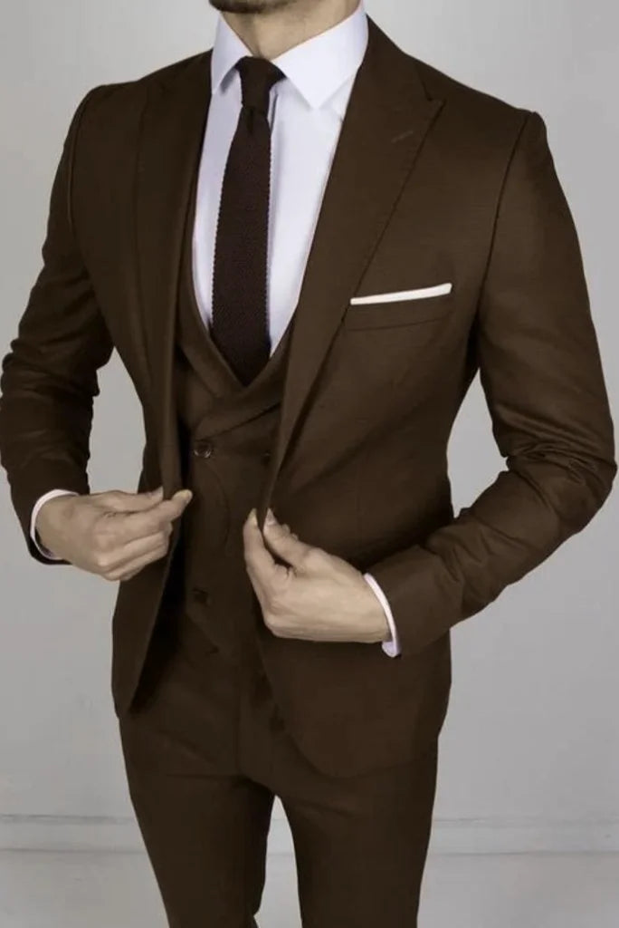 brown three piece suit for groomsmen-Front