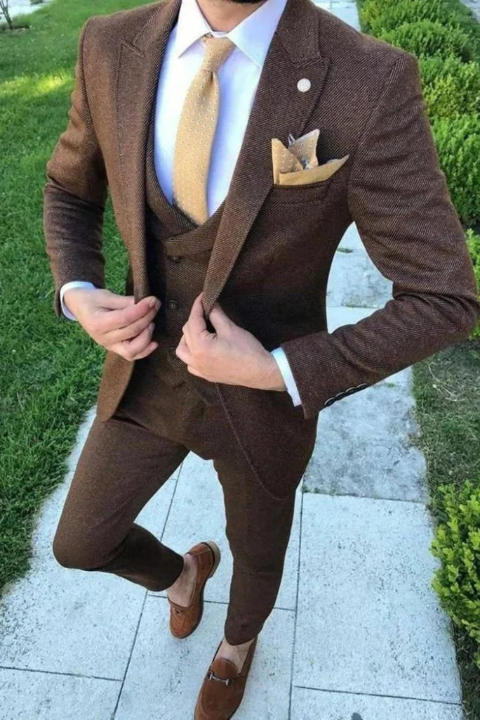 wedding groom wear tweed suit for men-Front