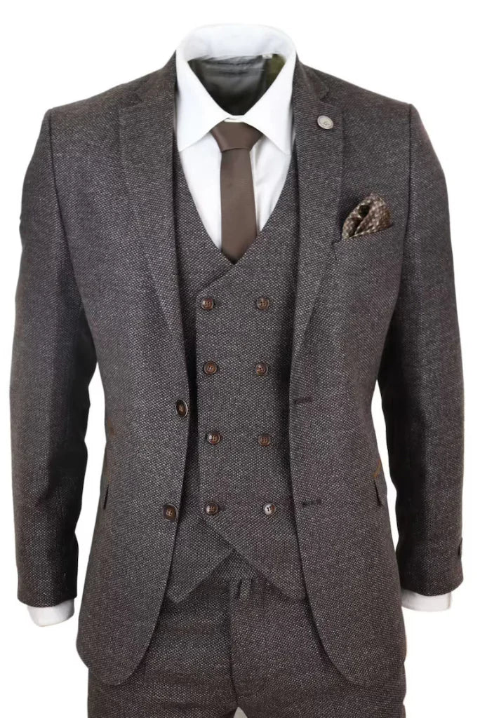 brown tweed three piece suit for men- Front