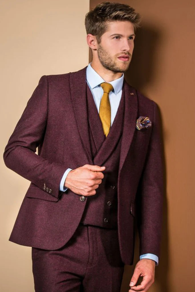 men three piece wedding luxury tweed suit-Front