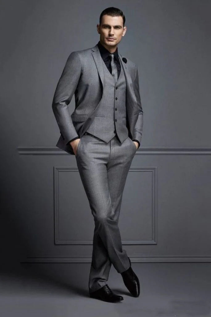 men grey suit formal party wear-Front