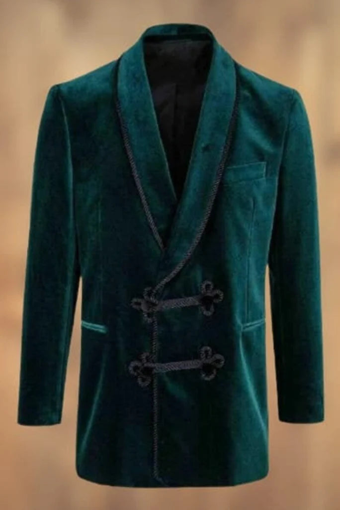 green velvet smoking jacket for men-Front