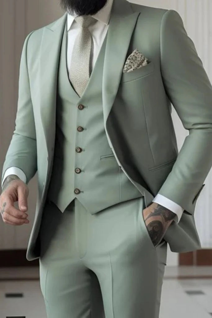 green three piece classic formal wedding suit