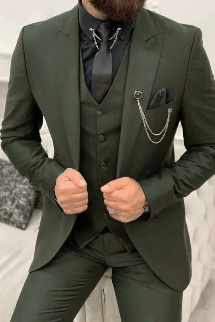 green three piece wedding wear groom suit for men-Front