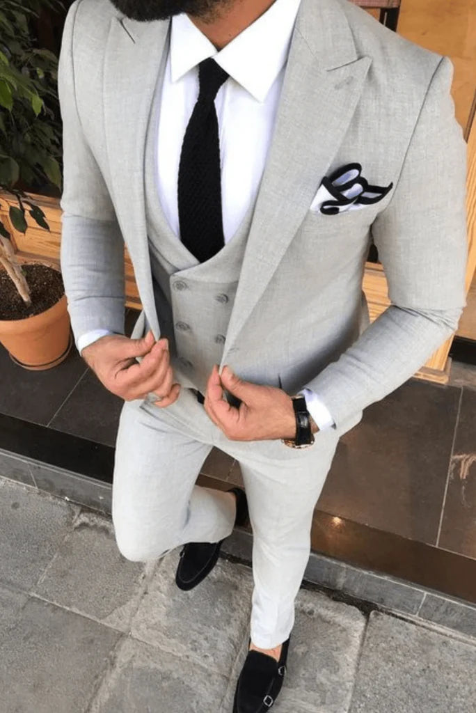 men grey wedding classic formal suit-Front