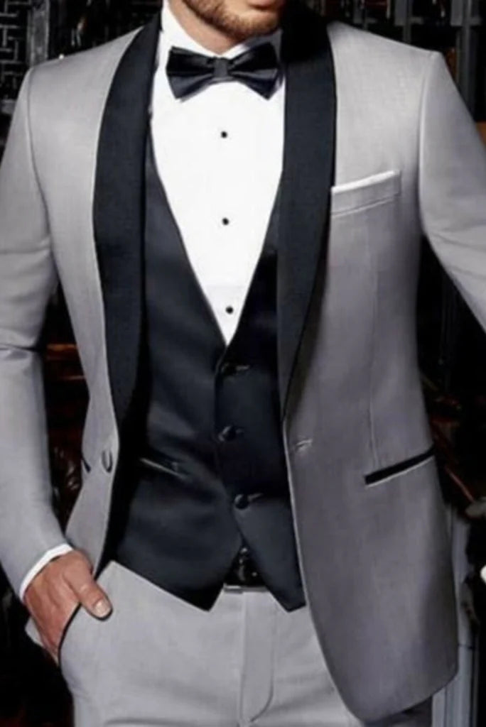 men grey stylish party wear suit-Front