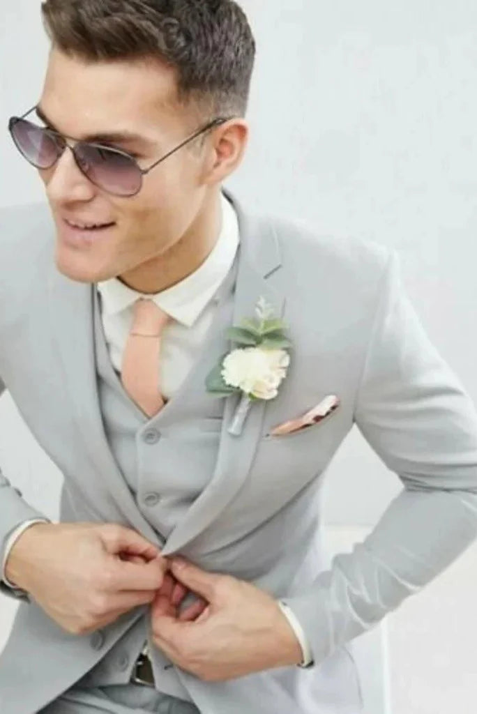 men grey wedding groom outfit-Front