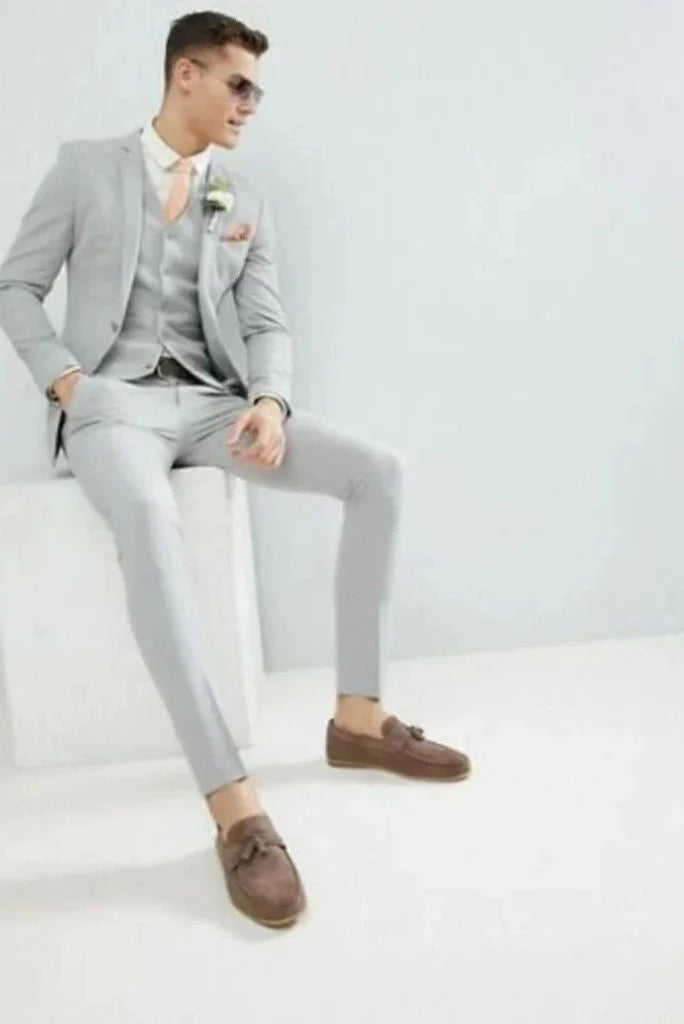men grey luxury wedding groom suit-Front