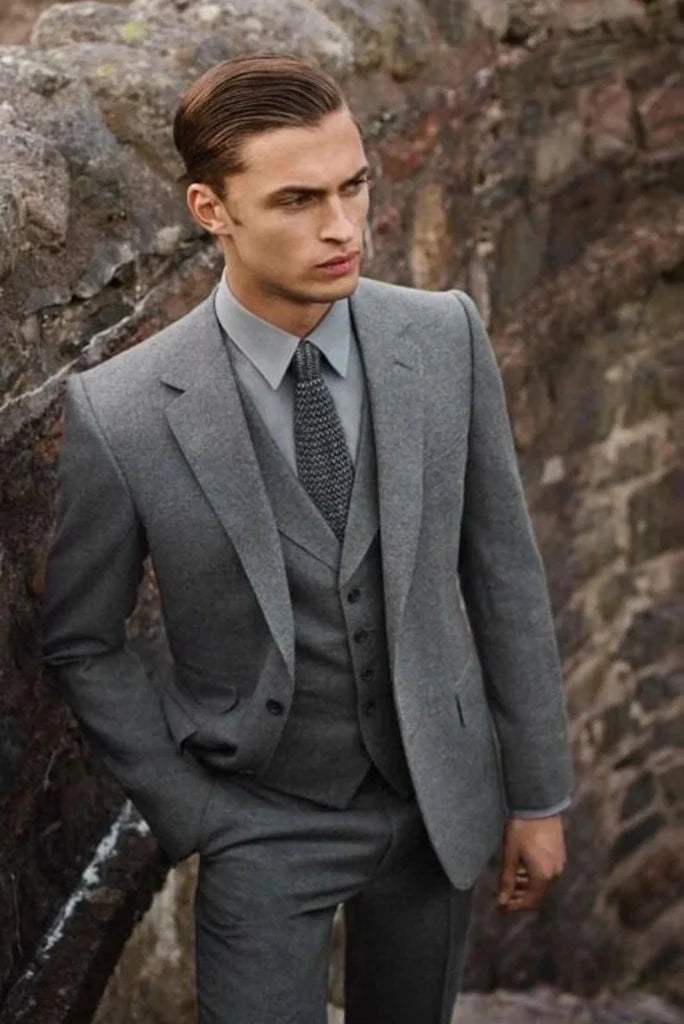 men three piece tweed suit -Front
