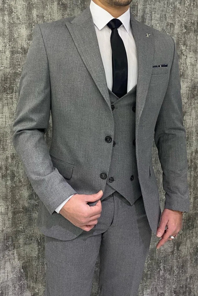 men grey classic formal suit-Front
