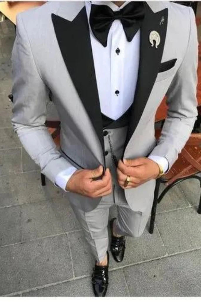 men grey tuxedo groom wedding suit-Front
