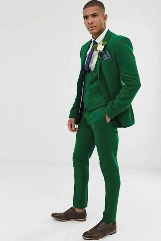 jade green three piece suit for men-Front