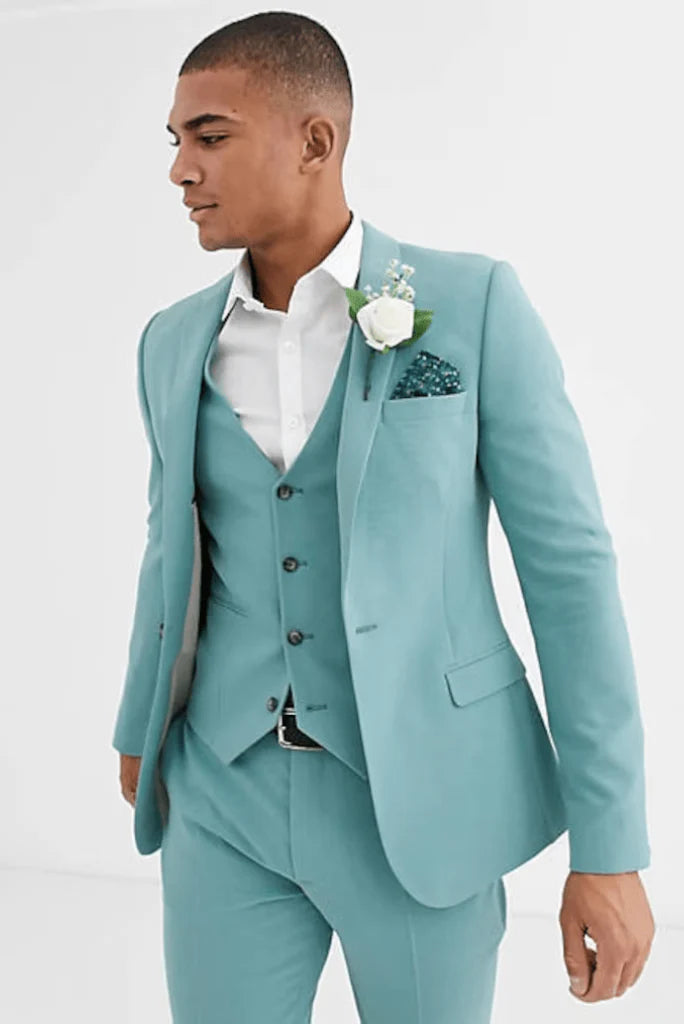 light blue three piece suit for men-Front