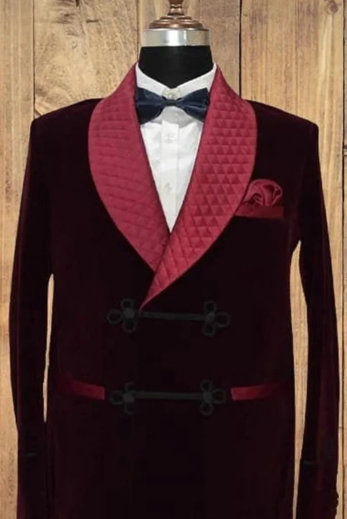marron smoking jacket for men-Front