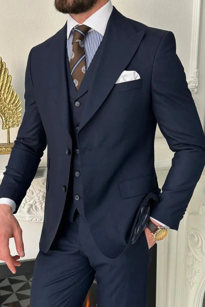 men navy blue wedding wear suit-Front