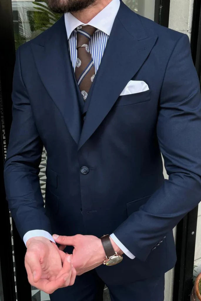 navy blue groomsmen suit-Front