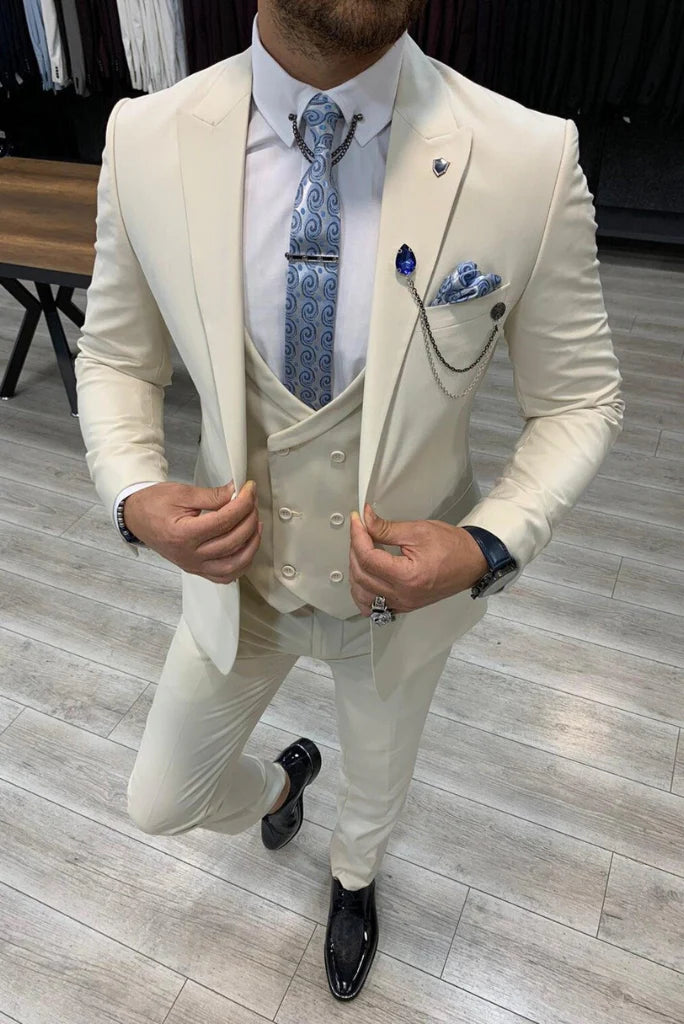 off white party wear wedding suit-Front