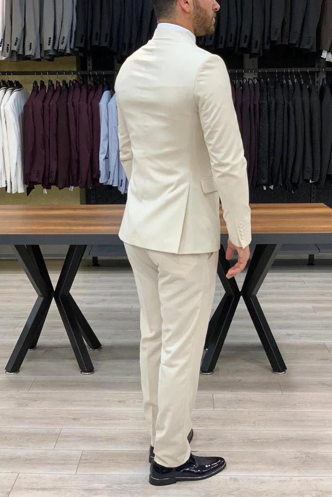 mens stylish off white luxury suit-Back