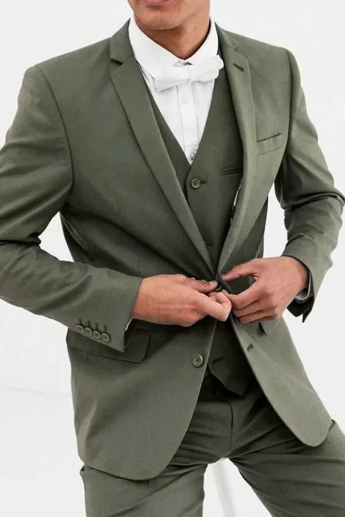 men olive green wedding wear groom suit-Front