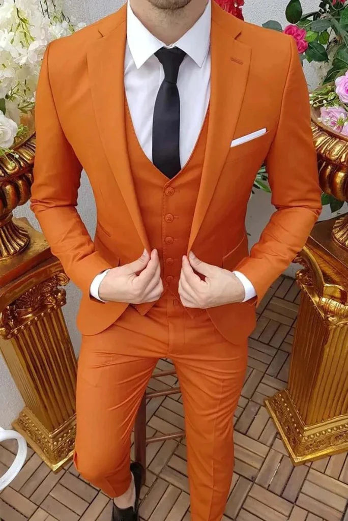 groomsmen orange wedding wear suit-Front