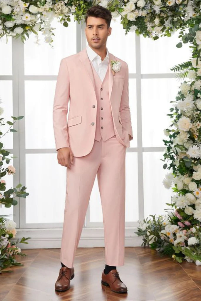 men peach tuxedo groom suity-Front
