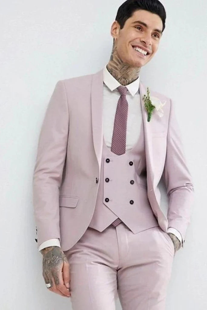 men wedding wear pink stylish suit-Front