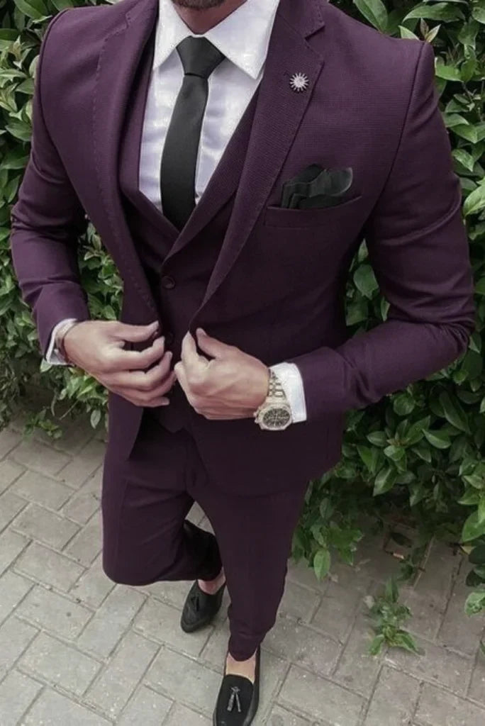 purple wedding wear suit for men-Front