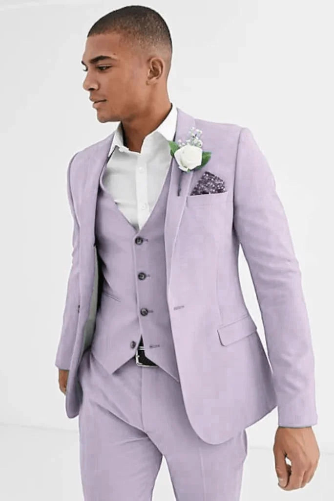 purple three piece wedding suit for mens-Front