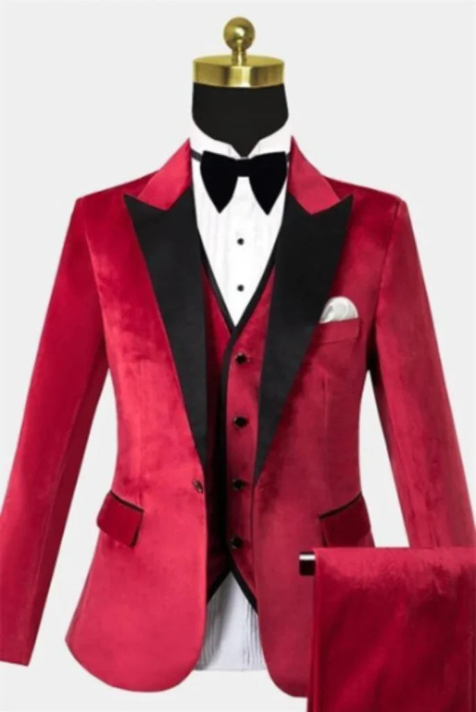men wedding red groom suit-Front