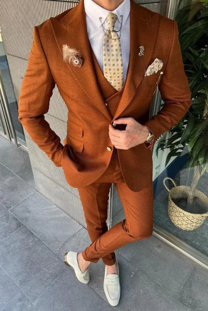 party wear rust suit for men-Front