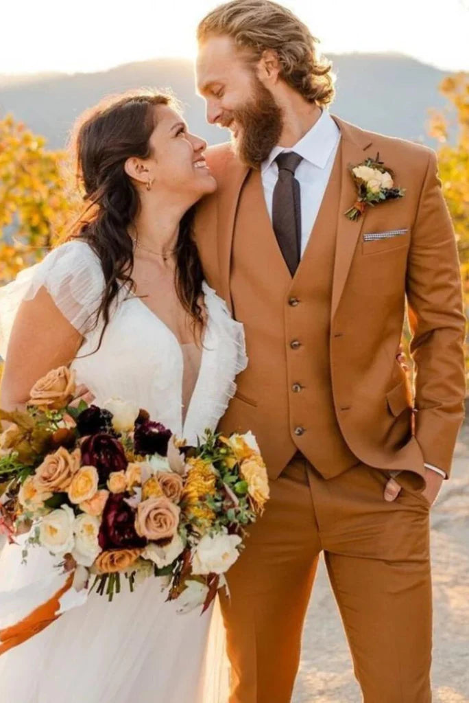 men rust wedding wear suit-Front