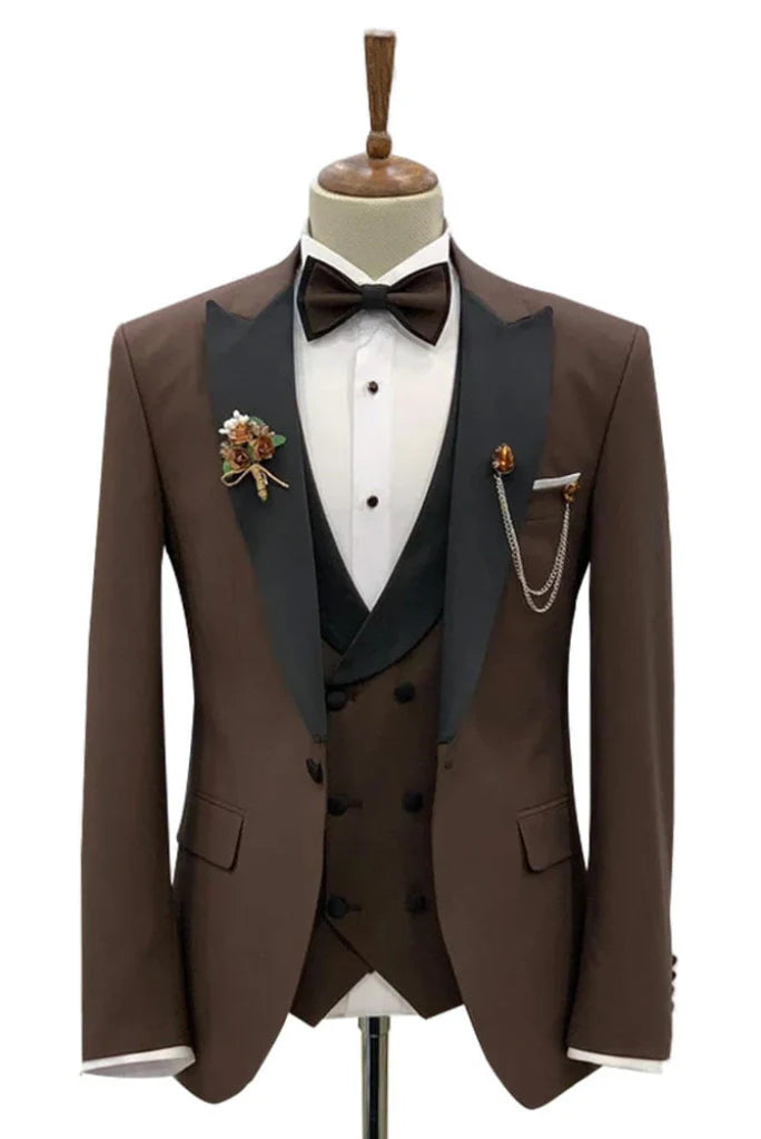 Men dark brown tuxedo suit-front