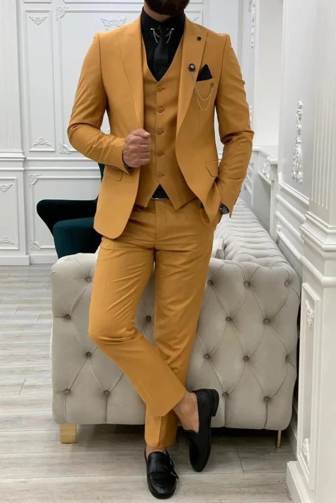 Men yellow two piece suit-Front