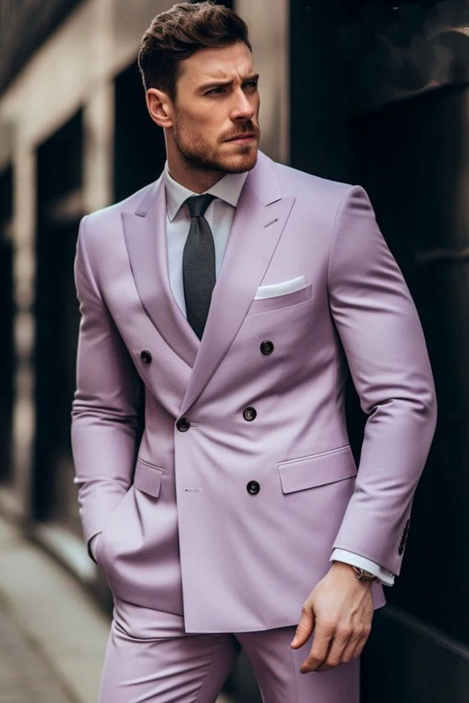 Men Lavender Double Breasted Two Piece Suit | Wedding And Evening Wear