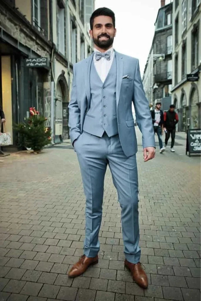 men wedding sky blue party wear suit-Front