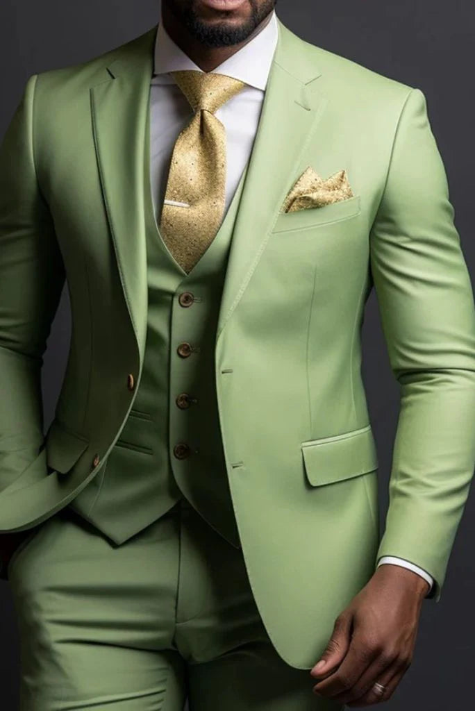 men light green three piece suit-Front