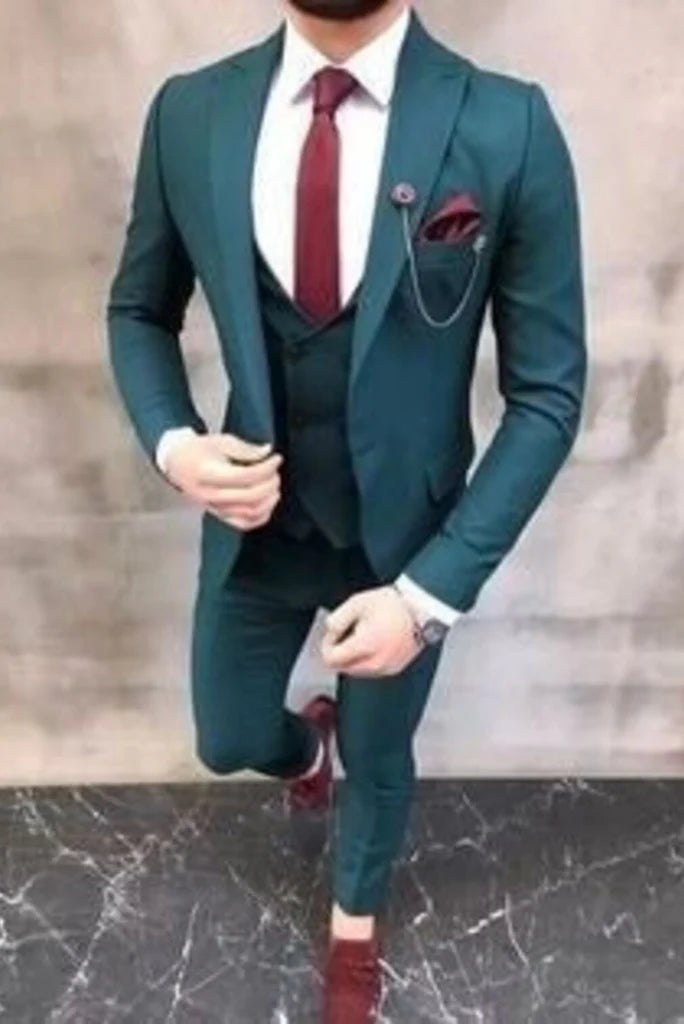 men teal blue luxury wedding wear suit for men-Front