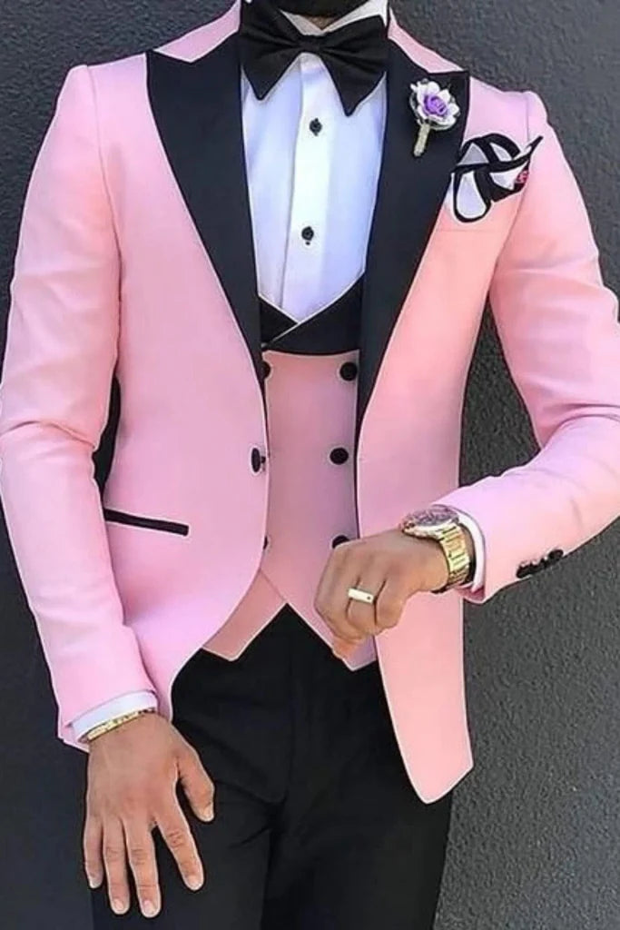 three piece pink tuxedo suit for groomsmen-Front