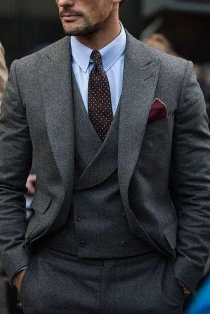 men 3 piece wedding tweed suit for men-Front