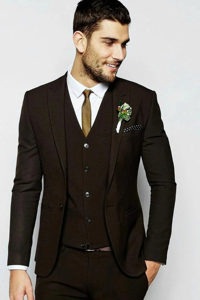 tweed three piece brown suit for men-Front
