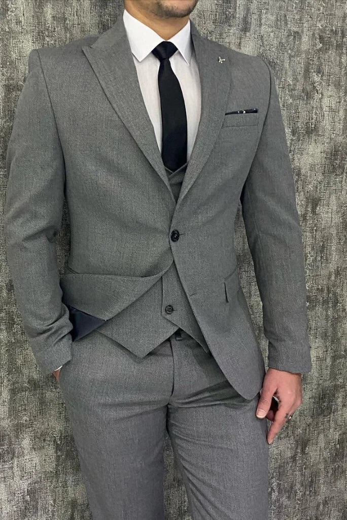men grey party wear and wedding wear suit-Front